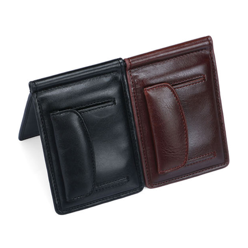 Fashion Small Men's Leather Money Clip Wallet With Coin Pocket Male ID Card Slot Cash Holder Bag Mini Purse For Man Magnet Hasp