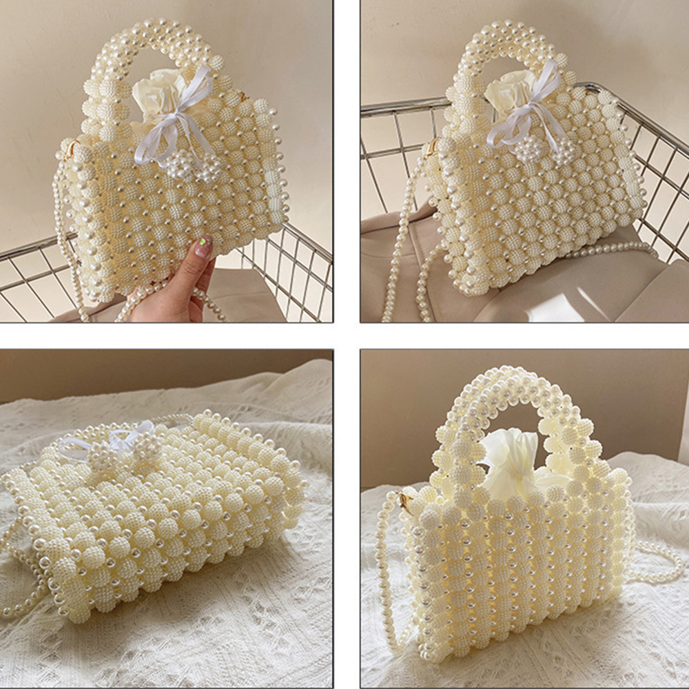 Luxury Woven Pearls Bag Shoulder Bags for Women Designer Small Beading Handbags Brands Party Evening Purse Wedding Clutch Tote