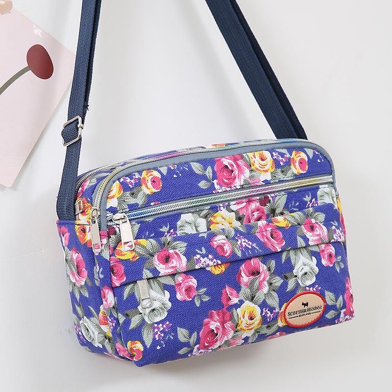 New Women's Messenger Bag 2023 Korean Canvas Bag Fashion One Shoulder Slant Cross Handbag Multi Flower Small Cloth Crossbody Bag