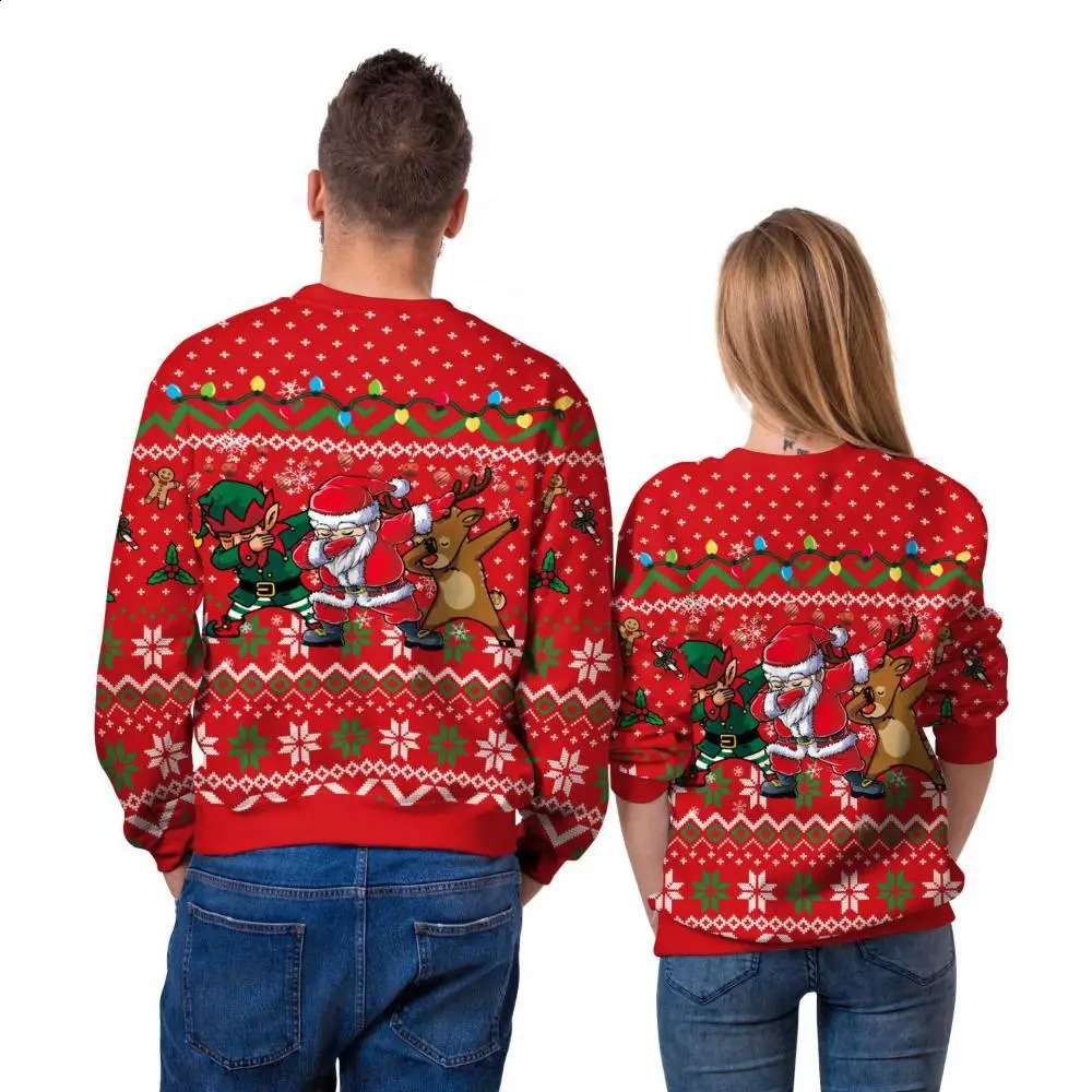 Womens Ugly Christmas Sweater Knitted Fun Dog Head Pulling Flower Humpback Reindeer Climate S6Xl Mens Warm Jumping Top 240801