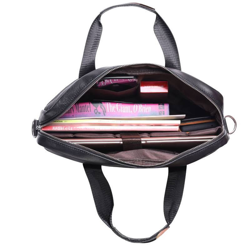 Business Cowhide Men's Briefcase With Zipper Genuine Leather Handbag Casual Shoulder Messenger Bag Office Laptop Bag