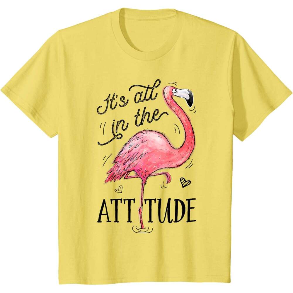 25ss T shirt Mens Flamingo It's All In The Attitude Funny Pink Bird Watercolor T-Shirt shirts tshirt graphic tee Casual tops summer clothes Short