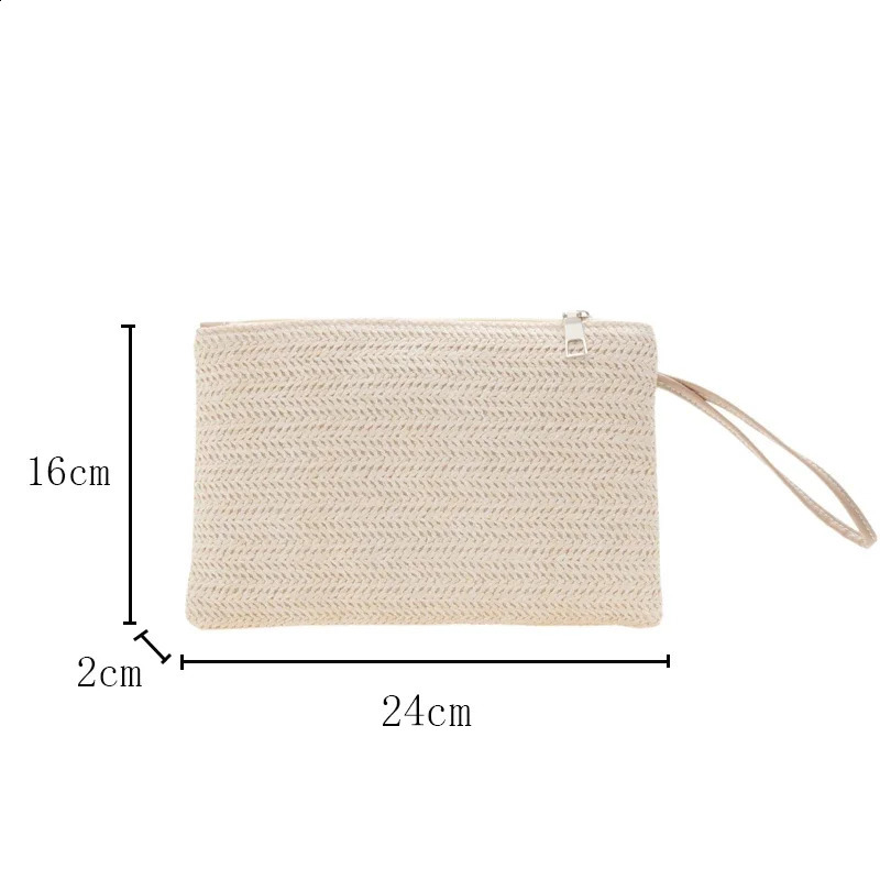 Women Clutch Bag Handmade Backpack Fashion Ladies Wristlet Girl Phone Solid Straw Woven Coin Purse Beach Wallet Fresh Sweet 240801