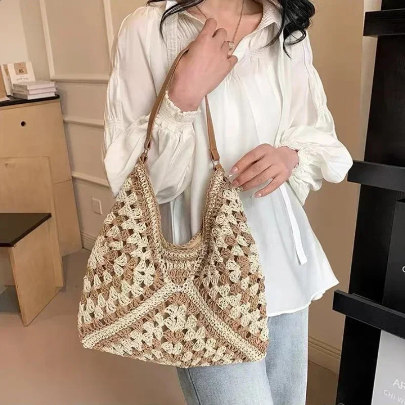 Women Weaving Clutches Tophandle Bag Large Portable Shoulder Summer Beach Purses Shopper Satchel Female Tote Bags Handbags 240802