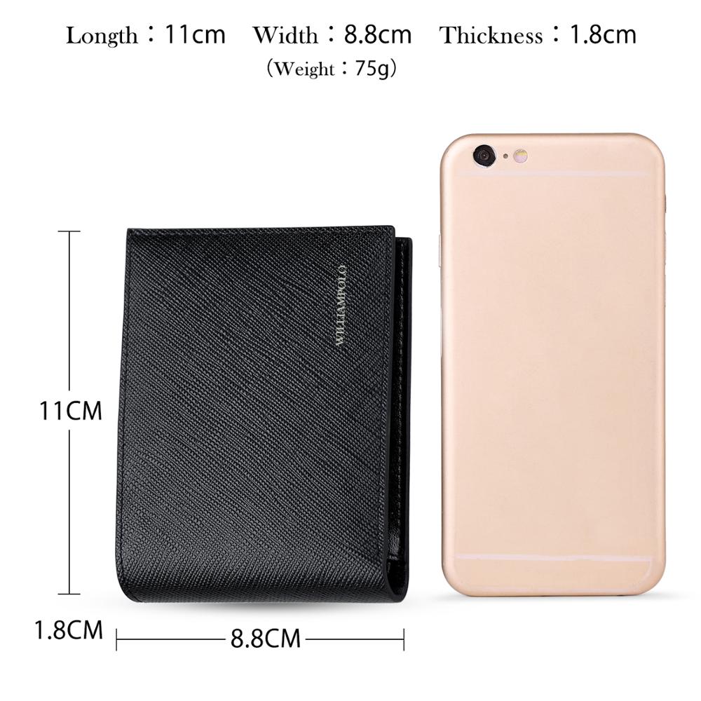 WilliamPOLO luxury Brand Wallets Men 100% Cowhide Short Bifold Mini Genuine Leather Purse Cards Holders Slots Potable small