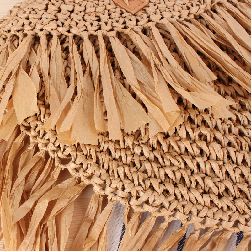 New semi-circular tassel shoulder straw bag spike paper woven bag beach fashion handbag
