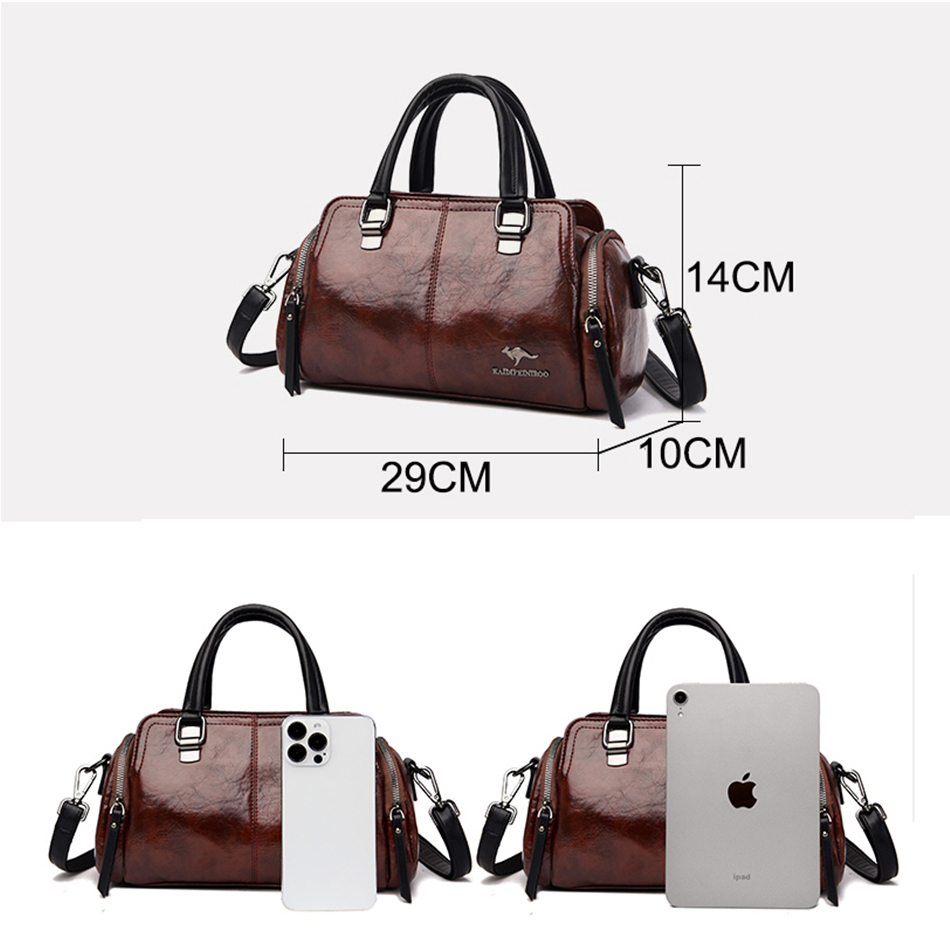 High-quality Soft Leather Shoulder Bag for Women Solid Color Simple Fashion Style Handbags Ladies Shopper Boston Crossbody Bags