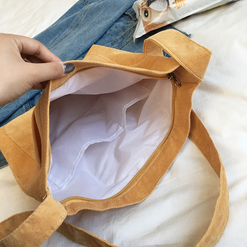 Women Corduroy Shoulder Bag Quality Canvas Crossbody Bags Simple Cloth Fabric Handbag Tote Solid Zipper Messenger Bags For Girls