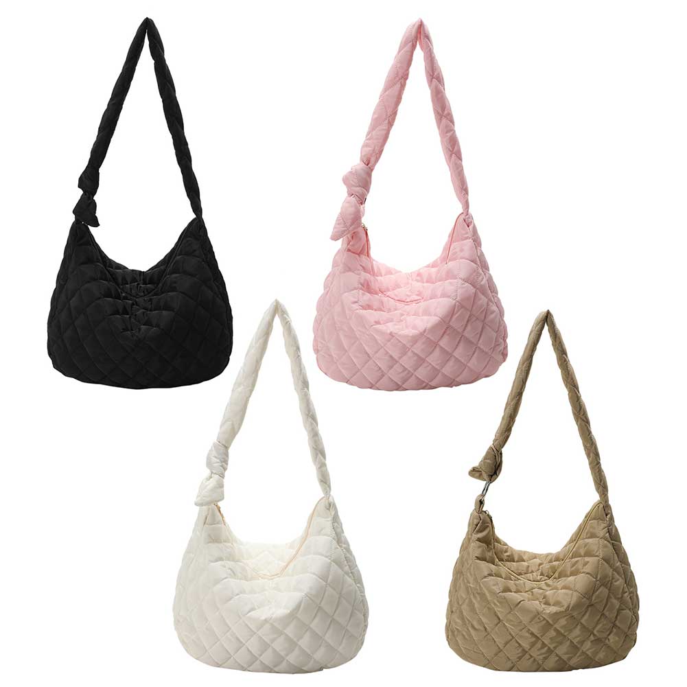 Large Capacity Messenger Bag Solid Color Quilted Crossbody Bag Soft Cotton Lightweight Casual Zipper for Women Birthday Gift
