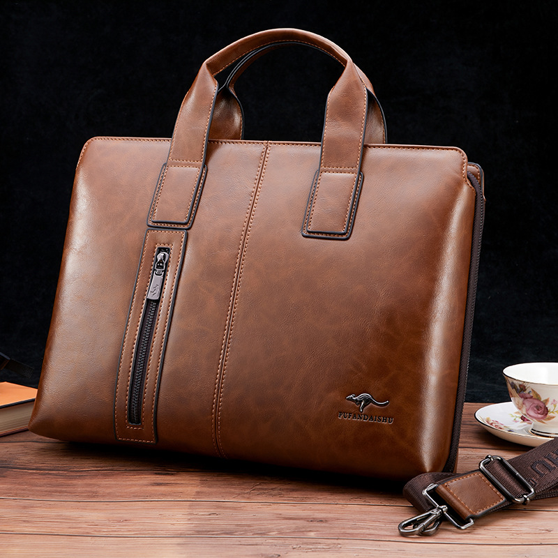 Luxury Leather Mens Briefcases Business Handbag Vintage Male Shoulder Messenger Bag Large Capacity Laptop Bag