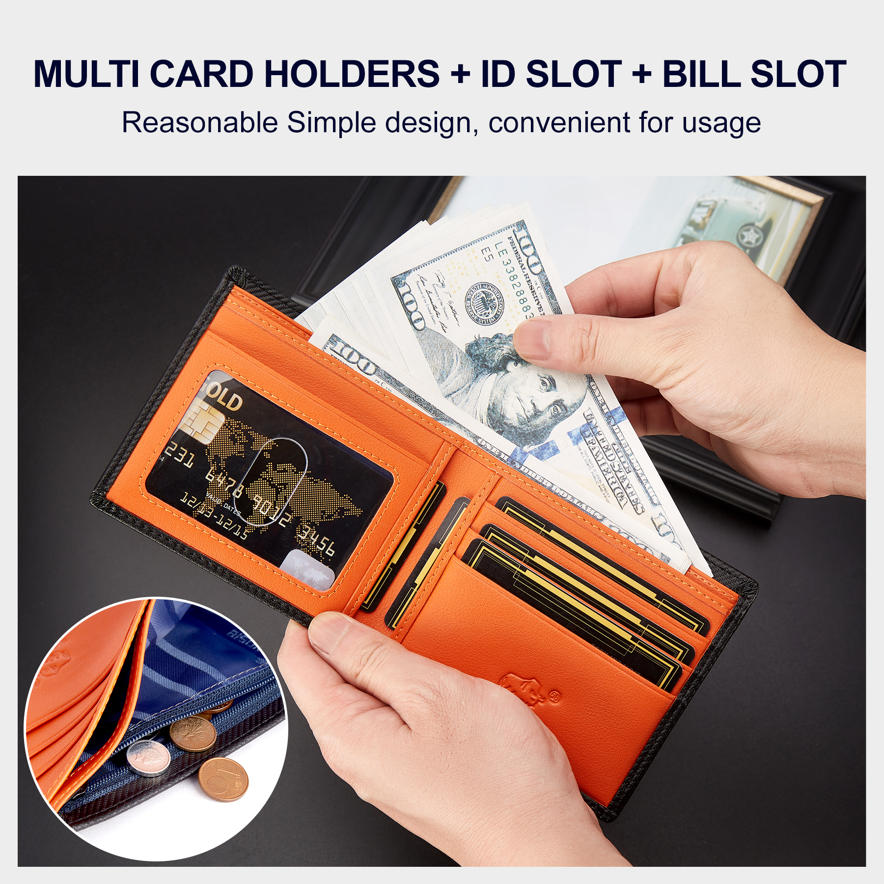 2024 Men's Carbon Fiber Short Wallet Luxury Designer RFID Blocking Card Holder Coins Pocket Purse Gift Boyfriend Husband Father