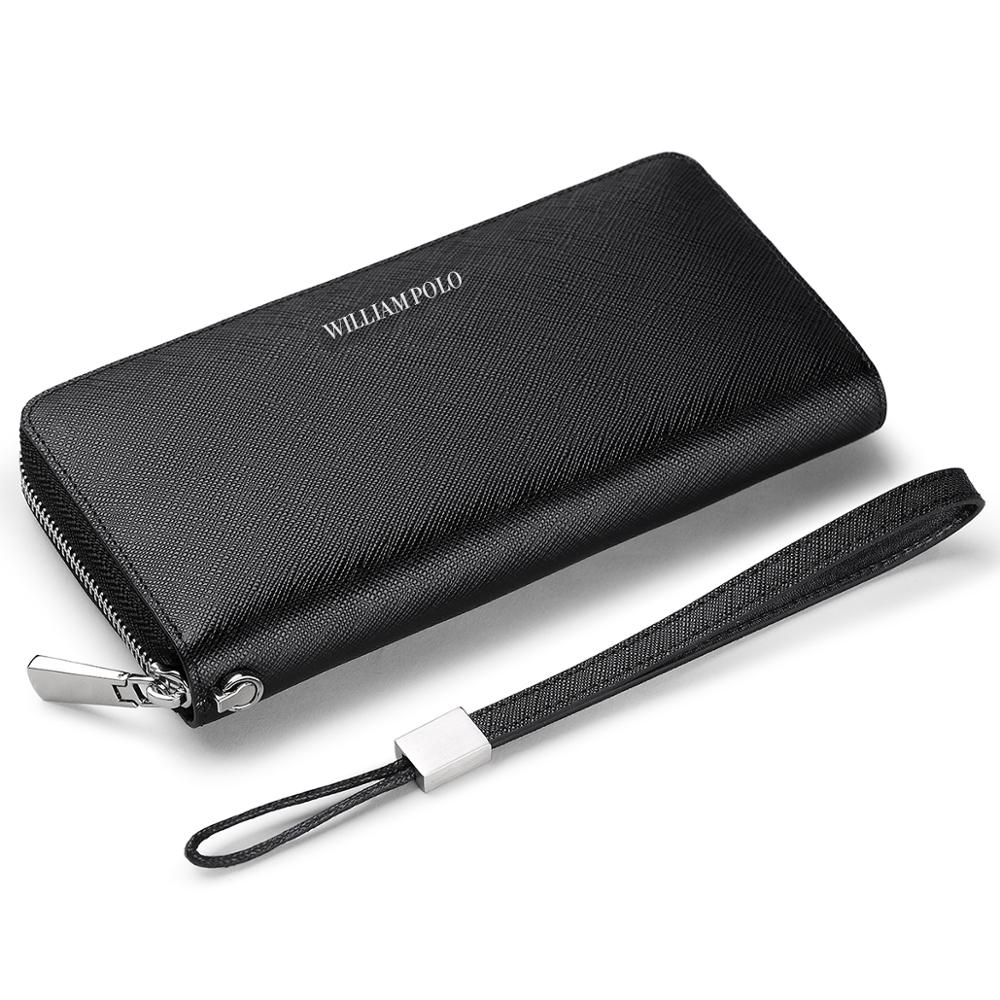 Williampolo Wallet Genuine Leather Men Wallets Famous Brand Long Accordion Card Slots Holder Pocket Purse Black Blue