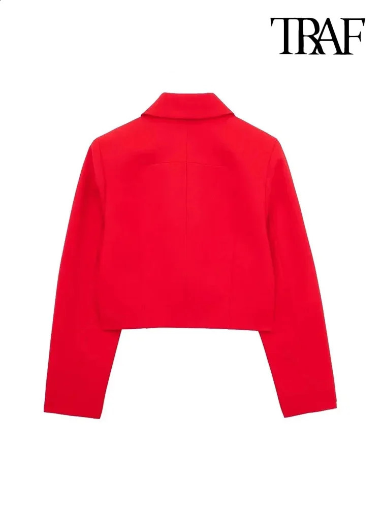 TRAF Womens Fashion with flaps cropped jacket vintage long sleeved button up womens coat fashionable top 240827
