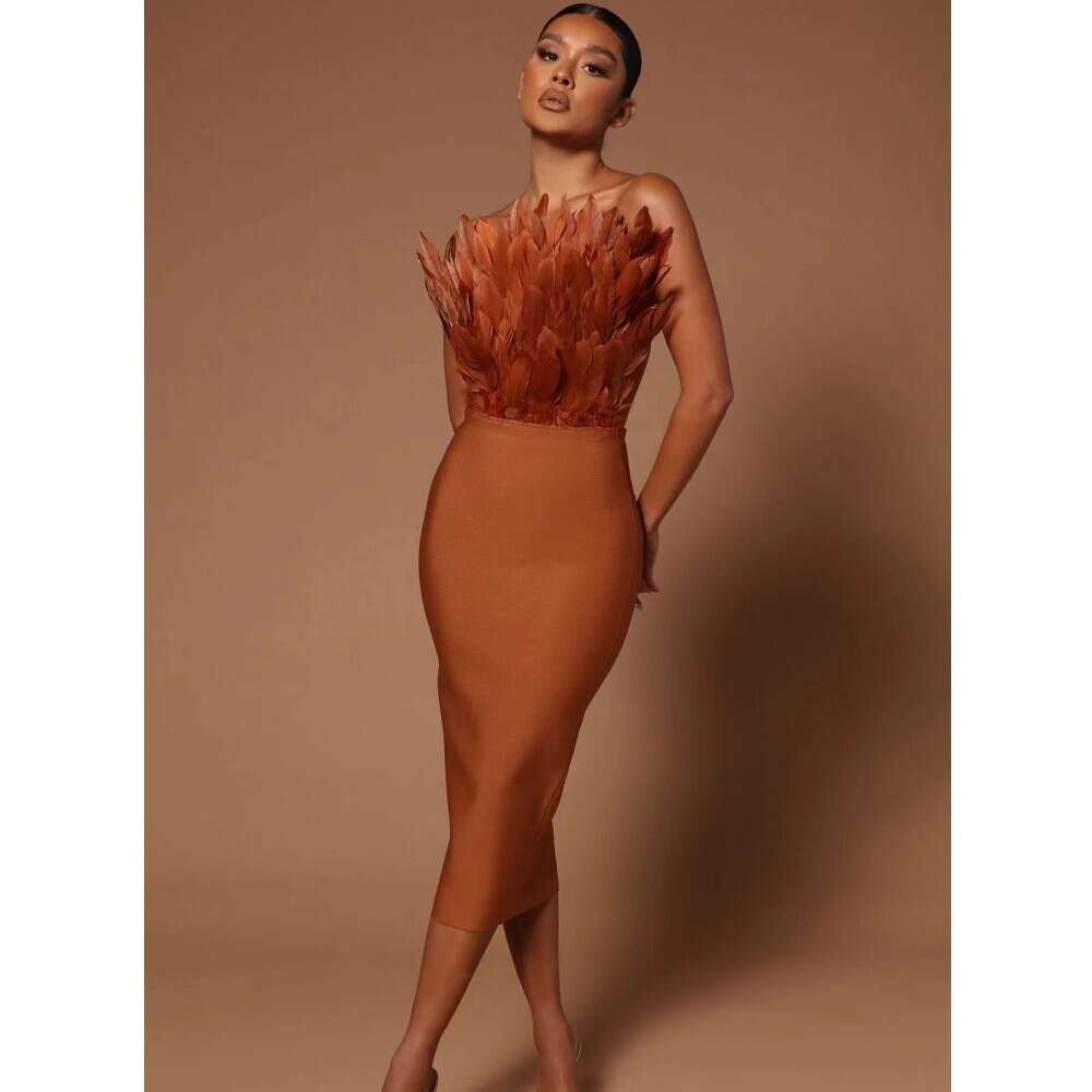 24 womens backless Fashion feather strapless tight wrap dress bandage dress party evening dress short skirt