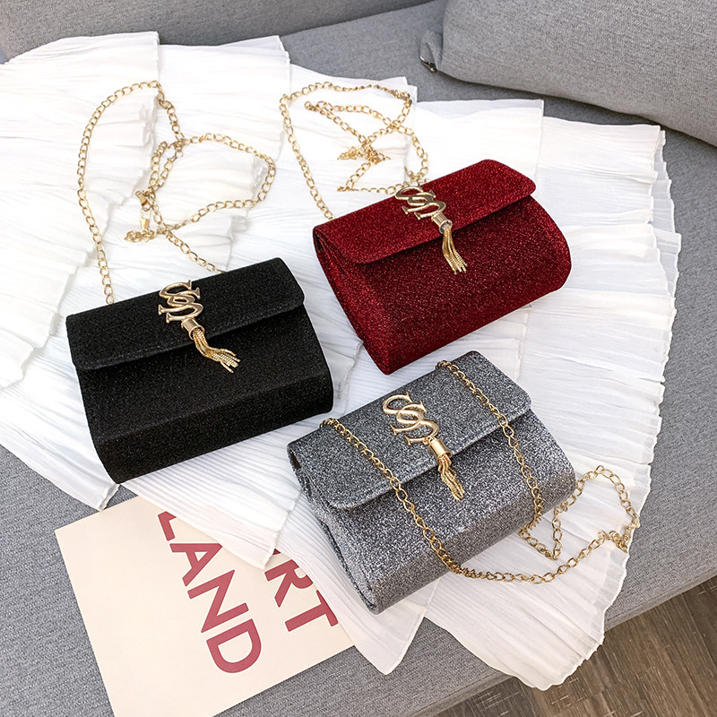 Fashion Ladies Small Square Bags Girls Crossbody Women Shoulder Bag Chain Tassel Pendant Sequin Decoration PU Material