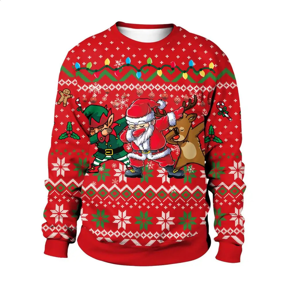 Womens Ugly Christmas Sweater Knitted Fun Dog Head Pulling Flower Humpback Reindeer Climate S6Xl Mens Warm Jumping Top 240801