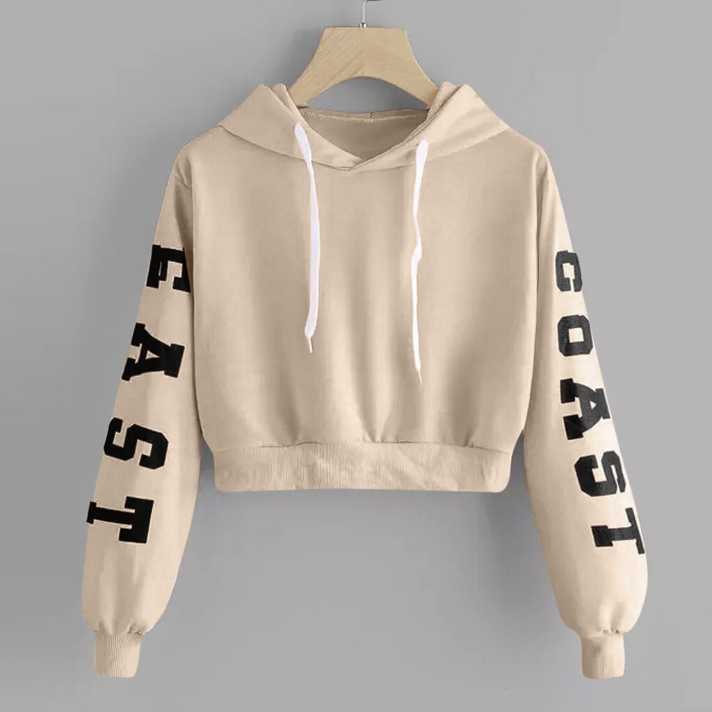 Autumn and winter short hoodies, long sleeved loose hooded printed sexy top, fashionable oversized women's clothing F8.2#21