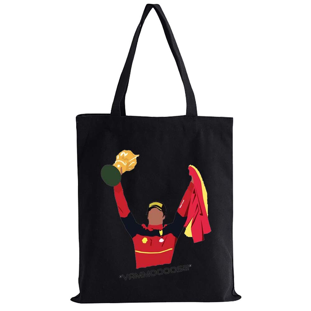 Cartoon Carlos Sainz 55 F1 Formula Racer Mini Tote Bags Shopping Bag Canvas Reusable Summer Large Capacity Shoulder Handbags