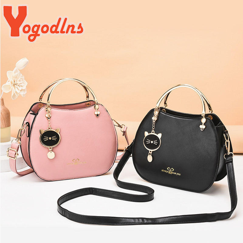 Yogodlns Women Shoulder Messenger Bags PU Leather Fashion Designer Adjustable Strap Crossbody Handbags with Cat Pendant Purse
