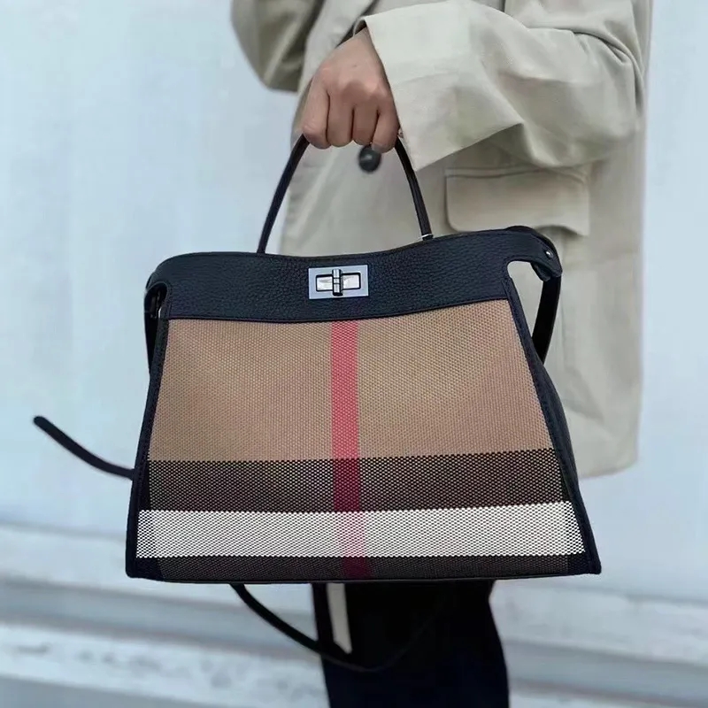 UKF 2023 Striped Canvas Leather Womens Bag Female HandBags Shoulder Women Bags Casual Totes Sac Main Femme Bags For Women Bolas