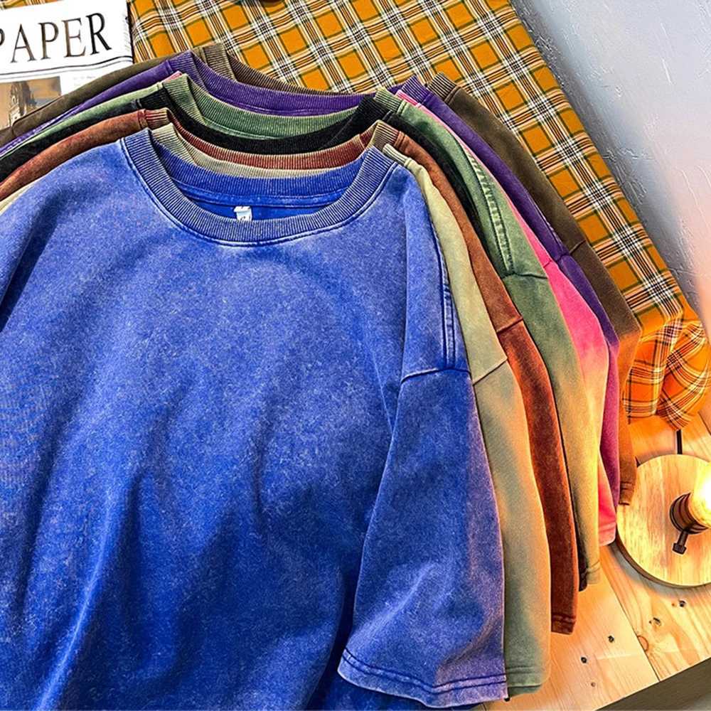 Retro snowflake dot solid color mens T-shirt 100% cotton short sleeved with old water street hip-hop T-shirt M250411