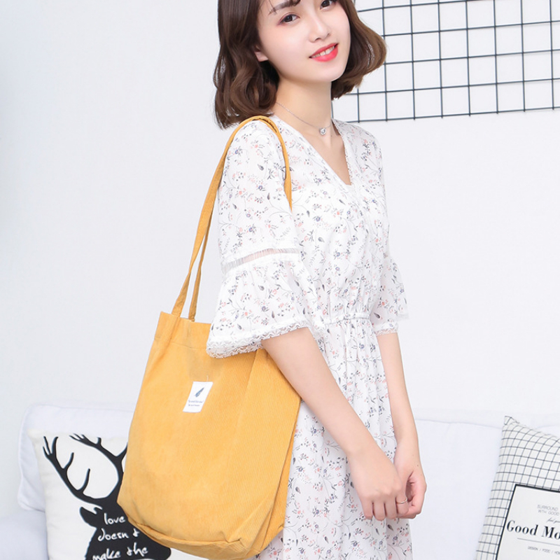 Women Printed Handbag Casual Version Large Capacity Corduroy Canvas Shoulder Bag Travel Shopping Plush