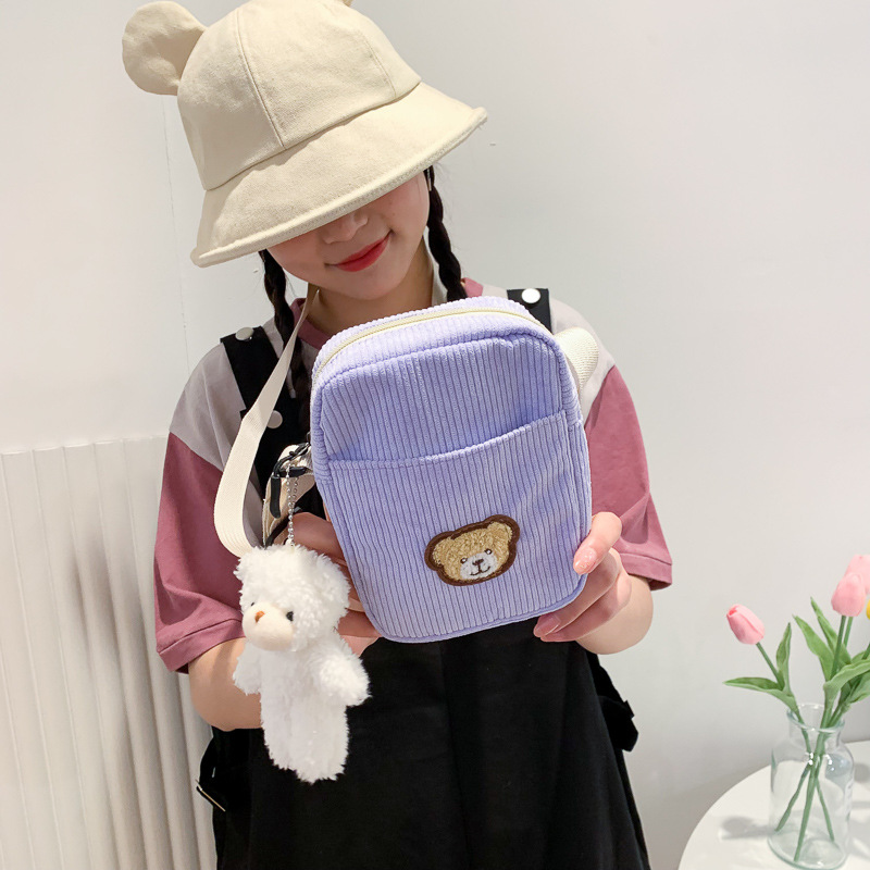 Velvet Bear Children's Student One-shoulder Mobile Phone Mini Messenger Small Bag Cute Fashion Shoulder Bag Coin Card Key Purse