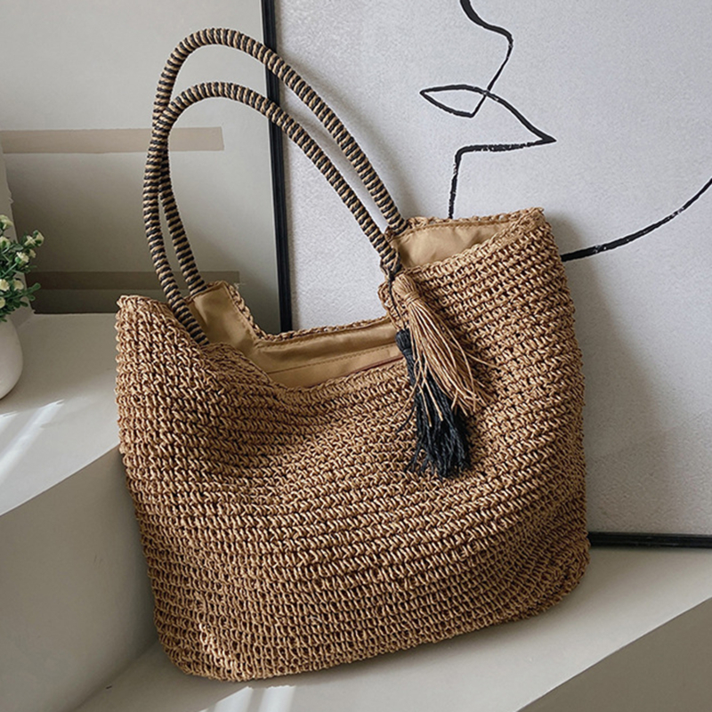Evening Size New Ladies Fashion Hundred Tassel Decoration Shoulder Woven Bag Beach Bag Casual Bag Tote Female