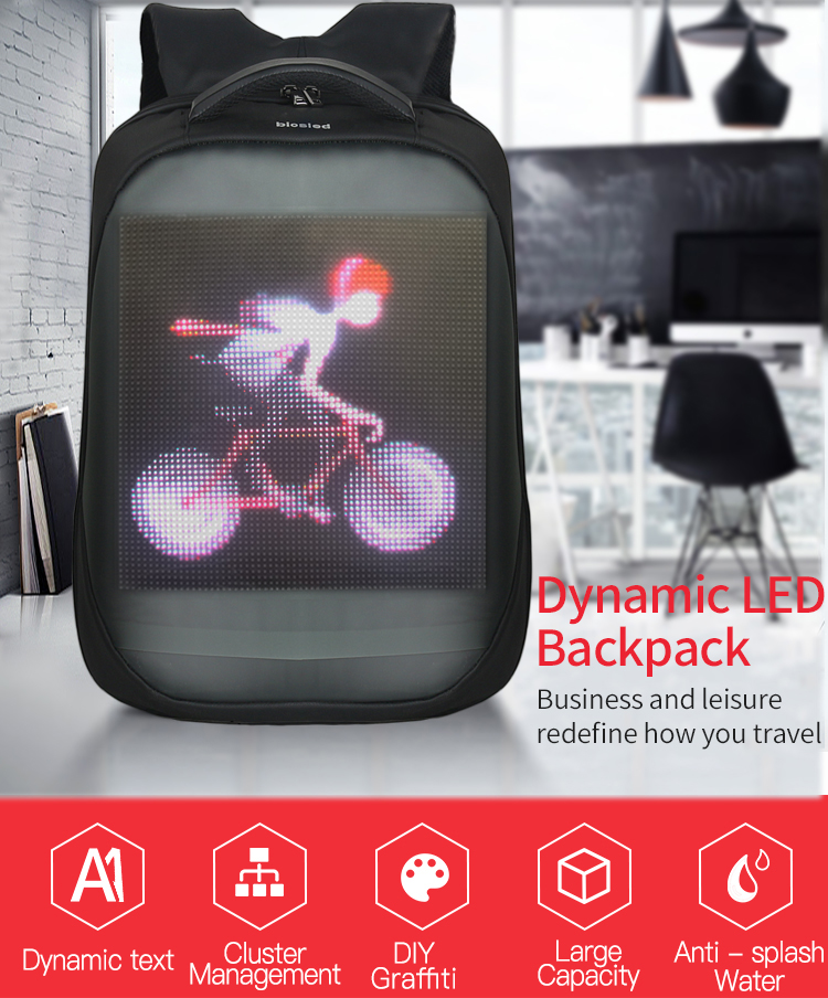 mesh pixel backpack with led backpack with screen smart back pack led mochila con led 15.6 inch laptop backpack women