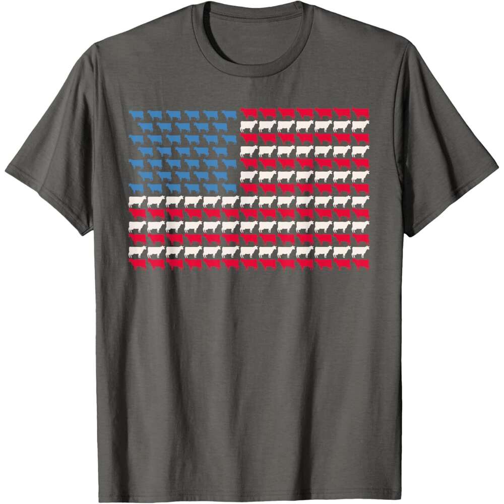 T shirt Mens Cow American Flag Heifer US 4th Of July Farm Cattle USA Gift T-Shirt shirts tshirt graphic tee Casual tops summer clothes Short sleeve Fr