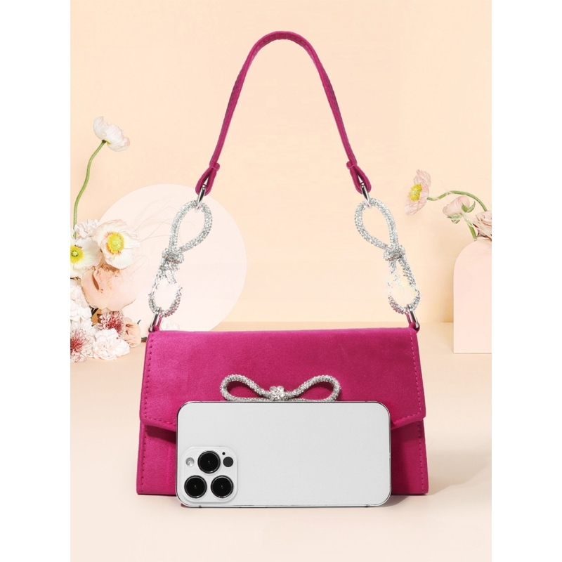 Sparkling Rhinestones Bowknot Evening Bag Women Solid Color Small Sqaure Handbag Lady Elegant Banquet Prom Party Shoulder Bag