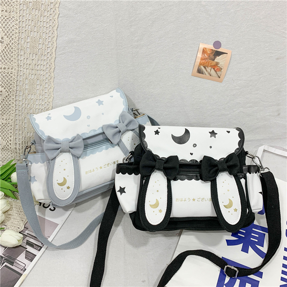 Women Lolita Bow Tie Bag Japanese Style Sweet Messenger Bag Adjustable Strap Anime Satchel Bag Girls Outdoor Traveling Bag
