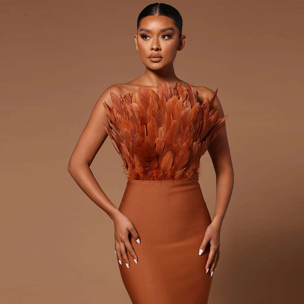 24 womens backless Fashion feather strapless tight wrap dress bandage dress party evening dress short skirt