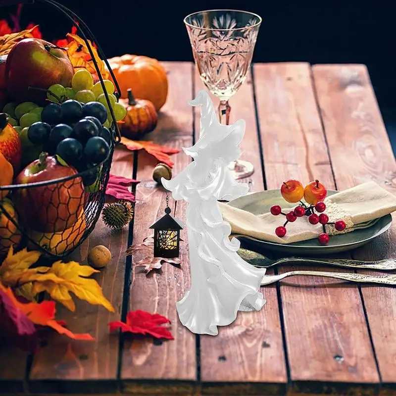 Witch Decoration Lantern Cracker Barrel Ghost Witch Messengers With Lantern Scary Resin Sculpture For Halloween Thanksgiving Y240801
