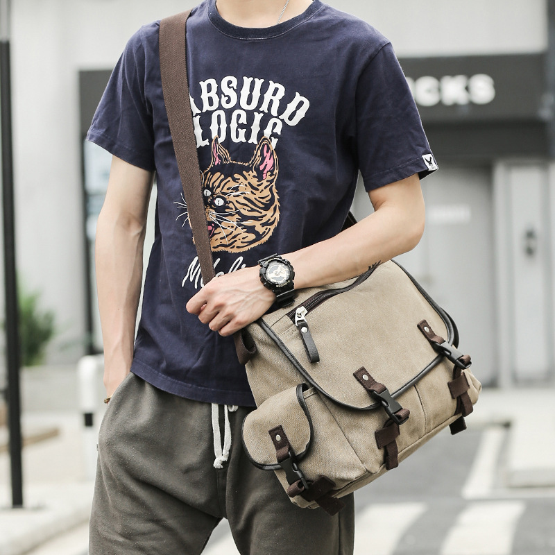 Vintage Casual Canvas One Shoulder Bag Postman Bag Fashion Student Bag Men's One Shoulder Crossbody Bag
