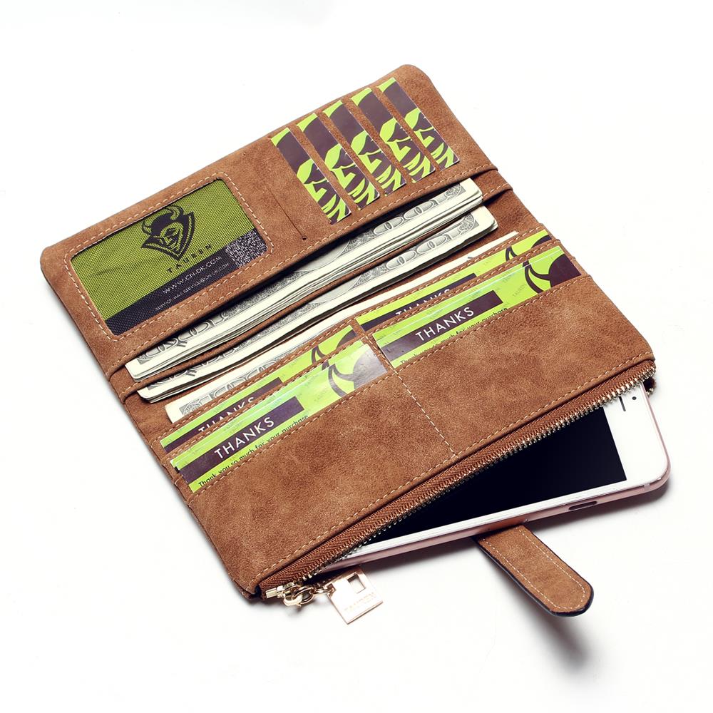 2025 New Fashion Women Wallets Drawstring Nubuck Leather Zipper Long Design Purse Two Fold More Color Clutch