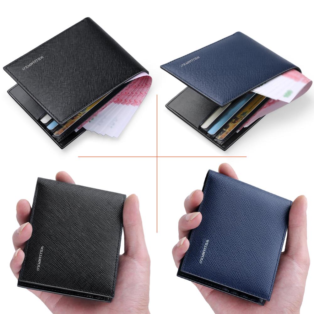 WilliamPOLO luxury Brand Wallets Men 100% Cowhide Short Bifold Mini Genuine Leather Purse Cards Holders Slots Potable small