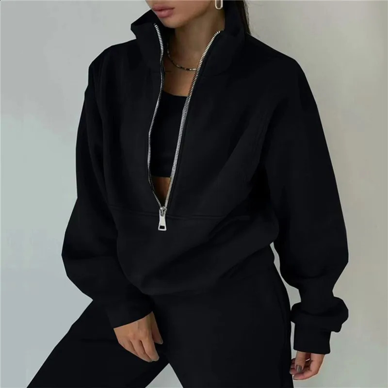 2piece thick womens track suit autumn and winter warm hooded top sports shirt jogging pants set 240821