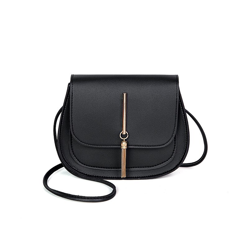 New Golden Tassel Double Layer Semi Circle Solid Color One Shoulder Saddle Bag Fashion Casual Women Small Bag