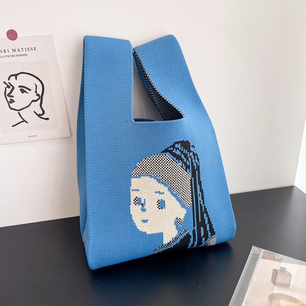 Color Knitted Handbag One Shoulder Bag Korean Style Trendy Versatile Tote Bag Women Mini Shopping Bags Knot Wrist Bag
