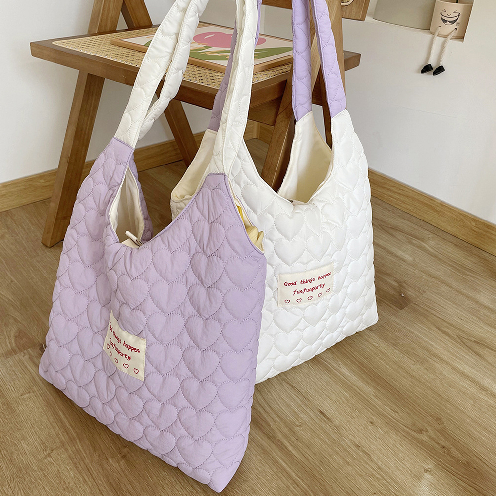 Women Love Quilted Shoulder Bag Soft Padding Tote Bag Large Capacity Lightweight Candy Color portable Shopping Handbag for Women