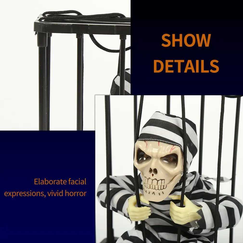 Halloween Decoration Scary Talking Skeleton Prisoner Animatronic Prank With Light Sound Home Motion Light Sensor Halloween Props Y240801