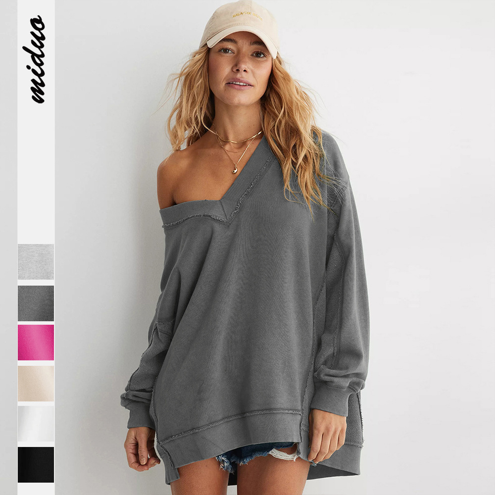New women's fashion pullover hoodie loose long sleeved top knitted sweater