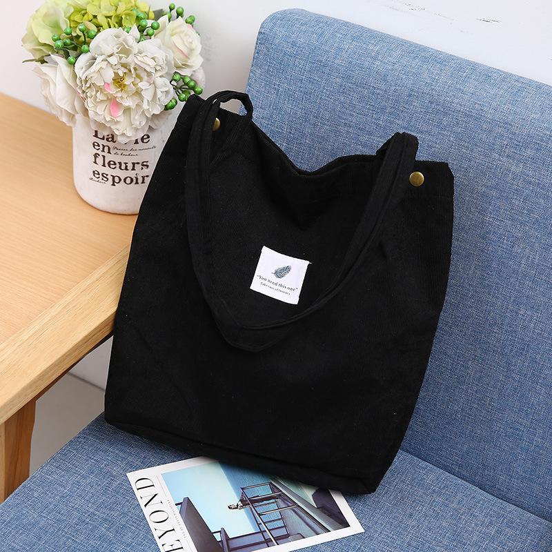 New Corduroy Shoulder Bag for Women Cotton Cloth Versatile Handbag Solid Color Eco Shopping bag Ladies Reusable Totes Bags