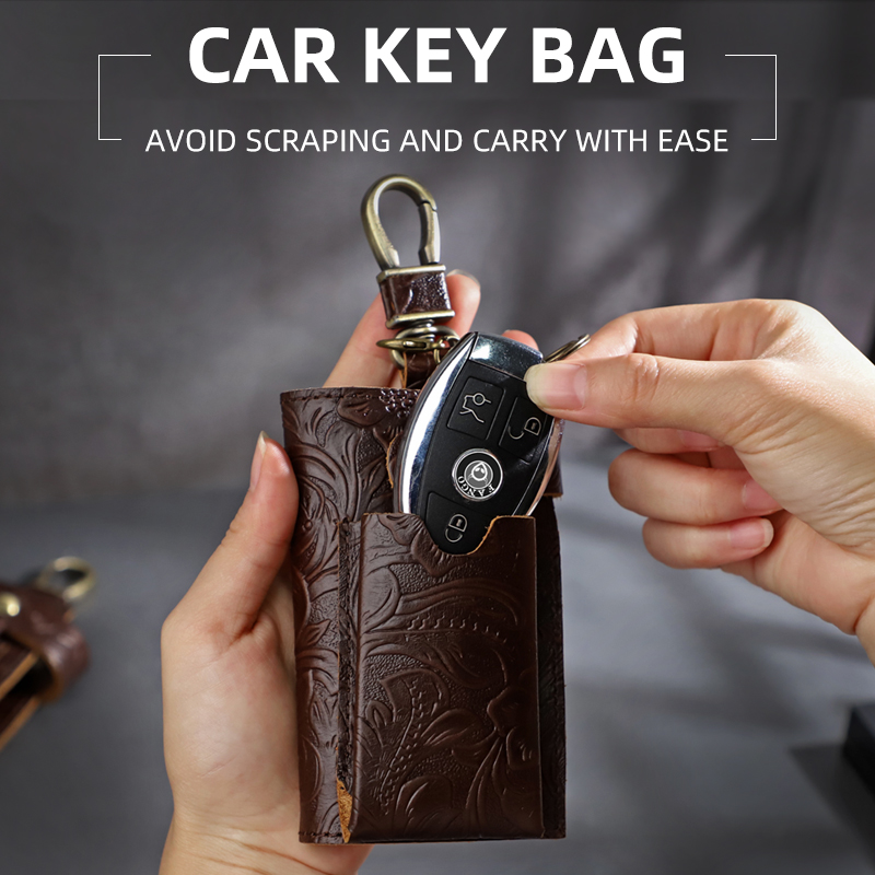 Retro Waist Hanging Car Key Holder Pouch Cow Leather Key Wallet For Male, Organizer Housekeeper Key Cover Case Bag For Women