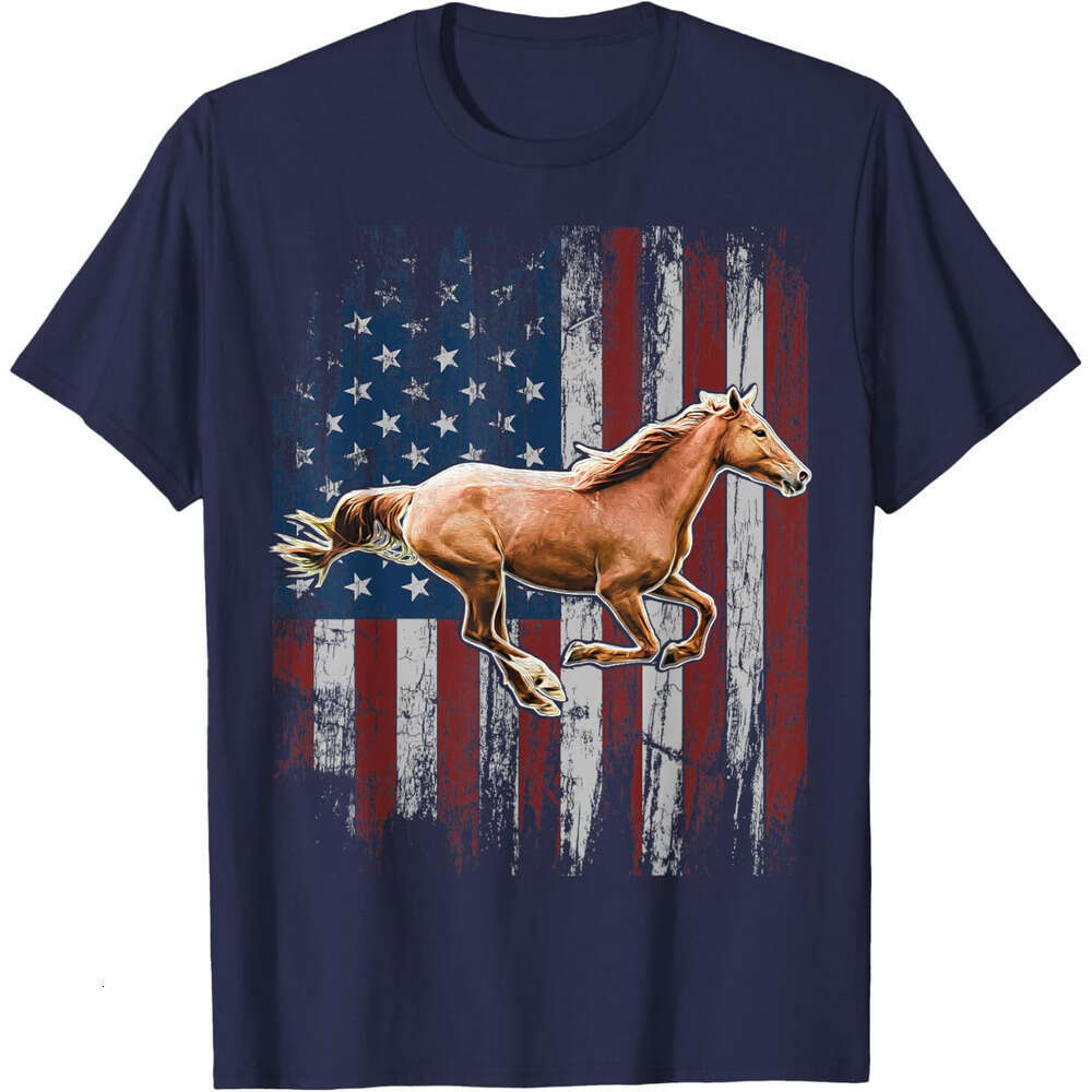 T shirt Mens Patriotic Horse American Flag Horseback Riding Farm Gift T-Shirt shirts tshirt graphic tee Casual tops summer clothes Short sleeve Free s