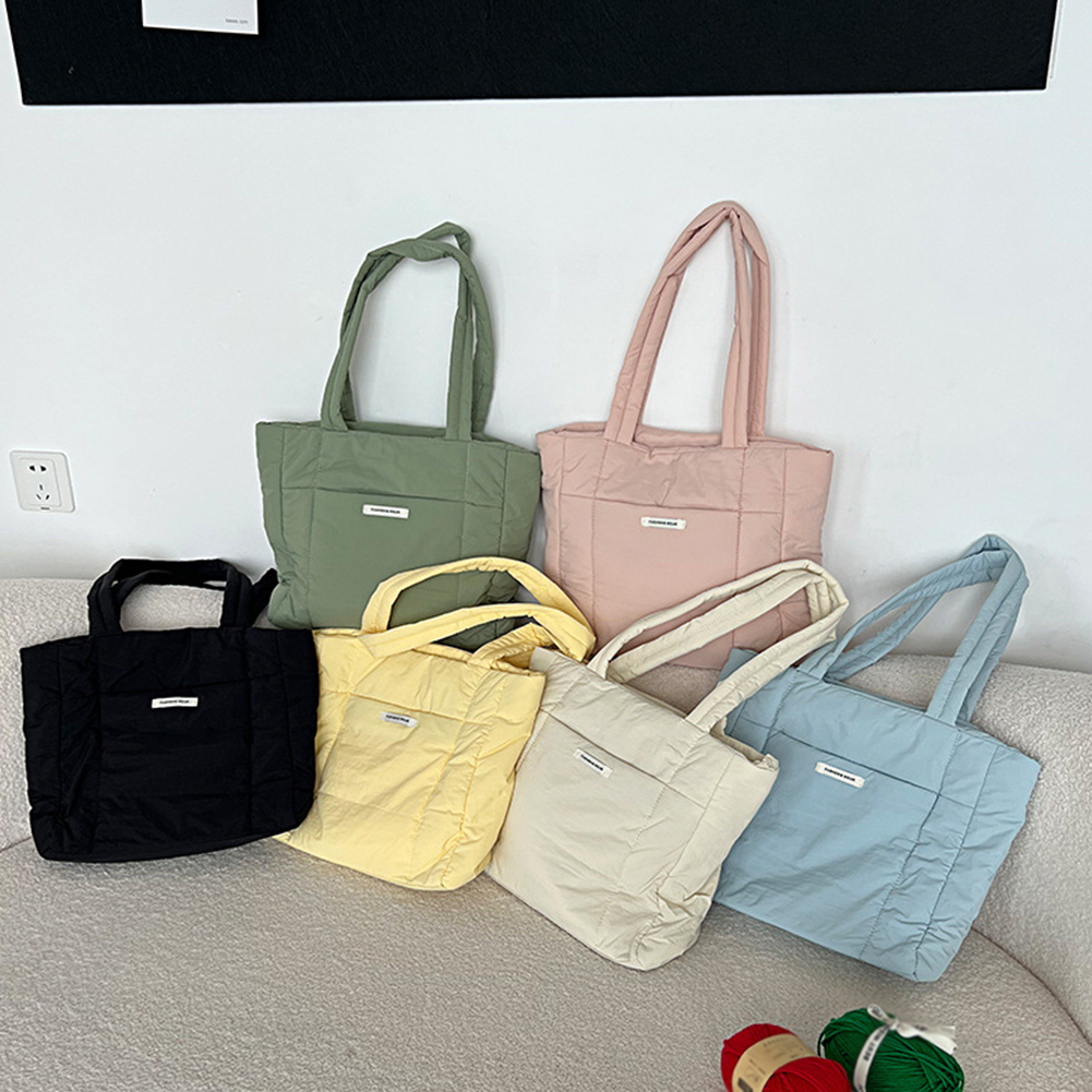2023 Nylon Shoulder Bag for Women Korean Down Cotton Tote Bag Large Capacity Ladies Soft Underarm Bag Simple Puffer Commute Bags