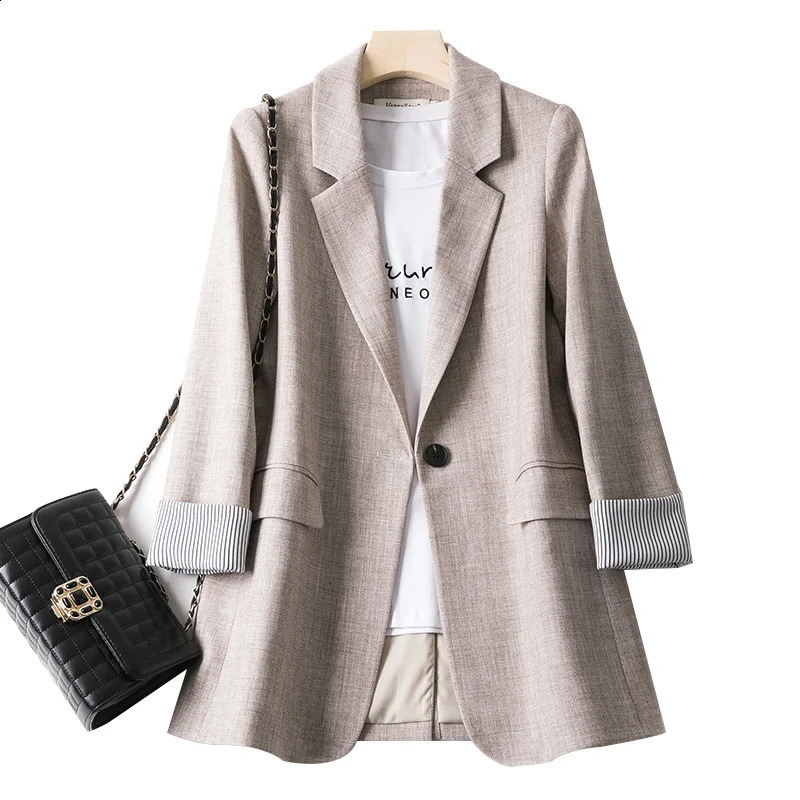 Womens long sleeved spring casual jacket fashion business flat suit womens work 240827