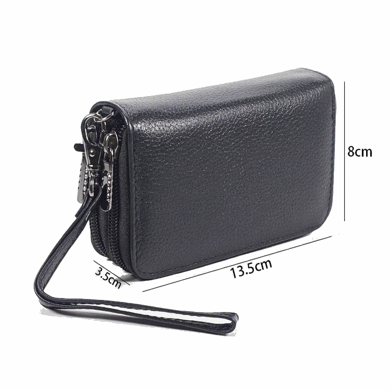 Men Genuine Leather Bag Coin Purse Double Zipper Key Wallets Fashion Women Housekeeper Card Key Holders Keychain Pouch Purse