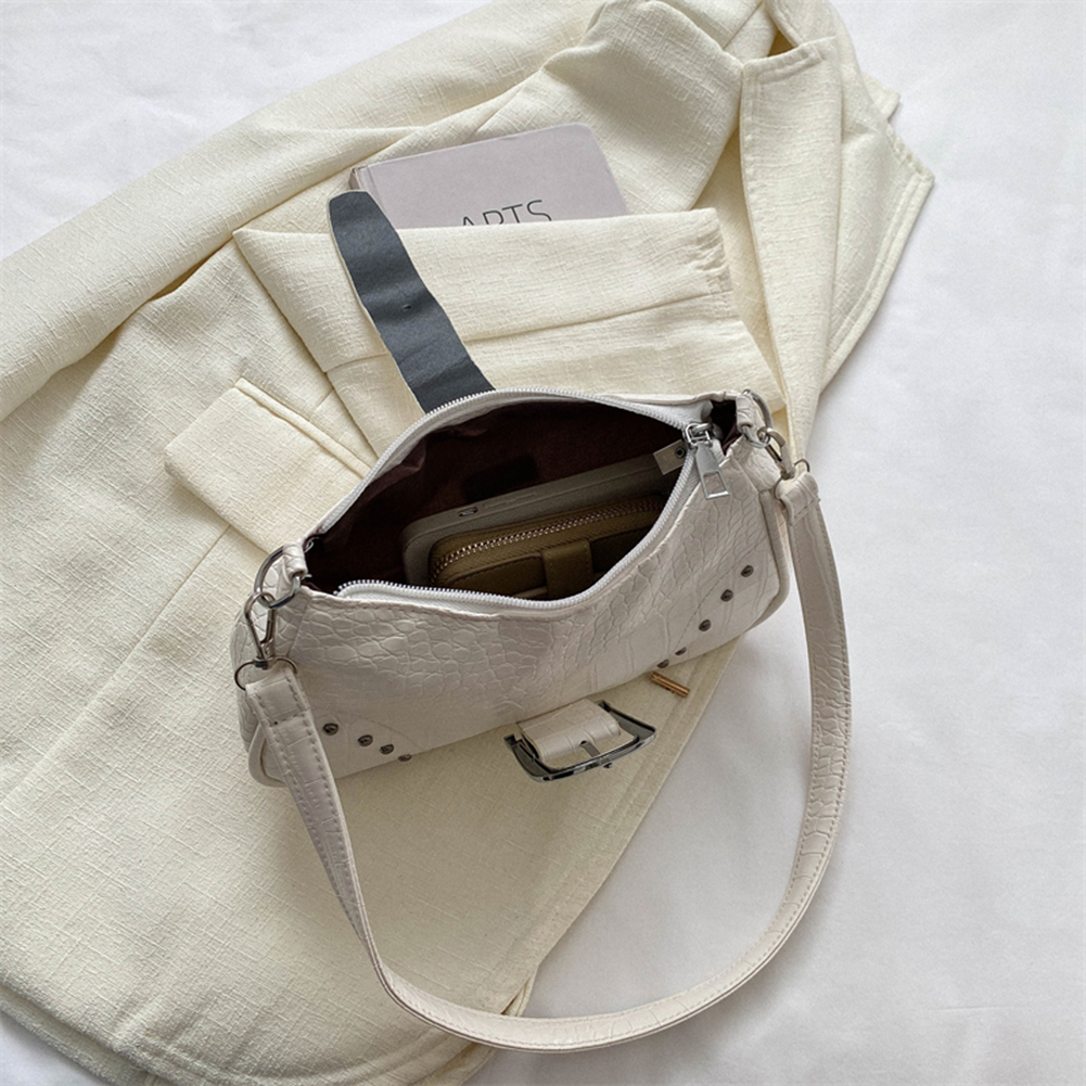 Women Shoulder Bag Rivets PU Leather Fashon Ladies Handbags Y2K Punk Summer Simple Casual Alligator Pattern Trends Handbags
